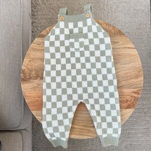 Checkered Knit Overalls